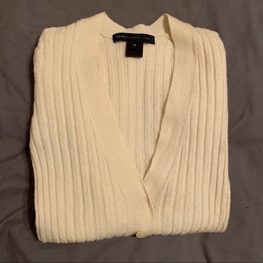 Marc Jacobs ribbed cream wool button up cardigan